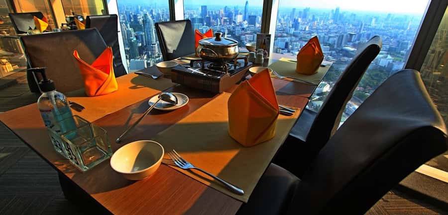 Baiyoke 82nd Floor: Crystal Grill Buffet & Observation Deck - The 82nd-floor buffet setup: seafood, grilled meats, and an open-kitchen show