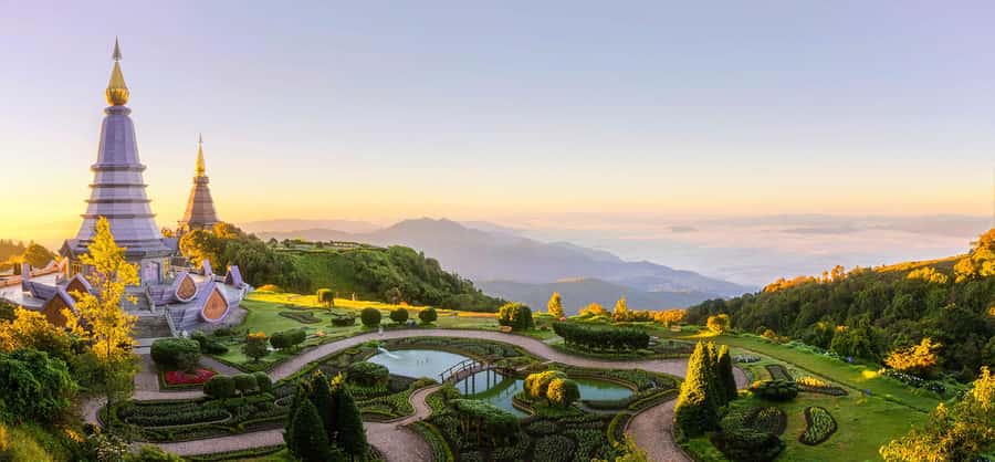 Chiang Mai: Doi Inthanon and Elephant Sanctuary Tour - Twin Royal Pagodas and terraced gardens with big viewpoints